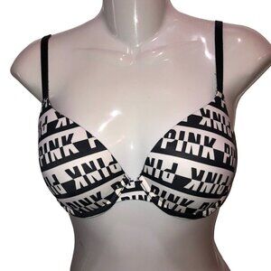 PINK Victorias Secret Womens Size 32C Black White Strappy Bra